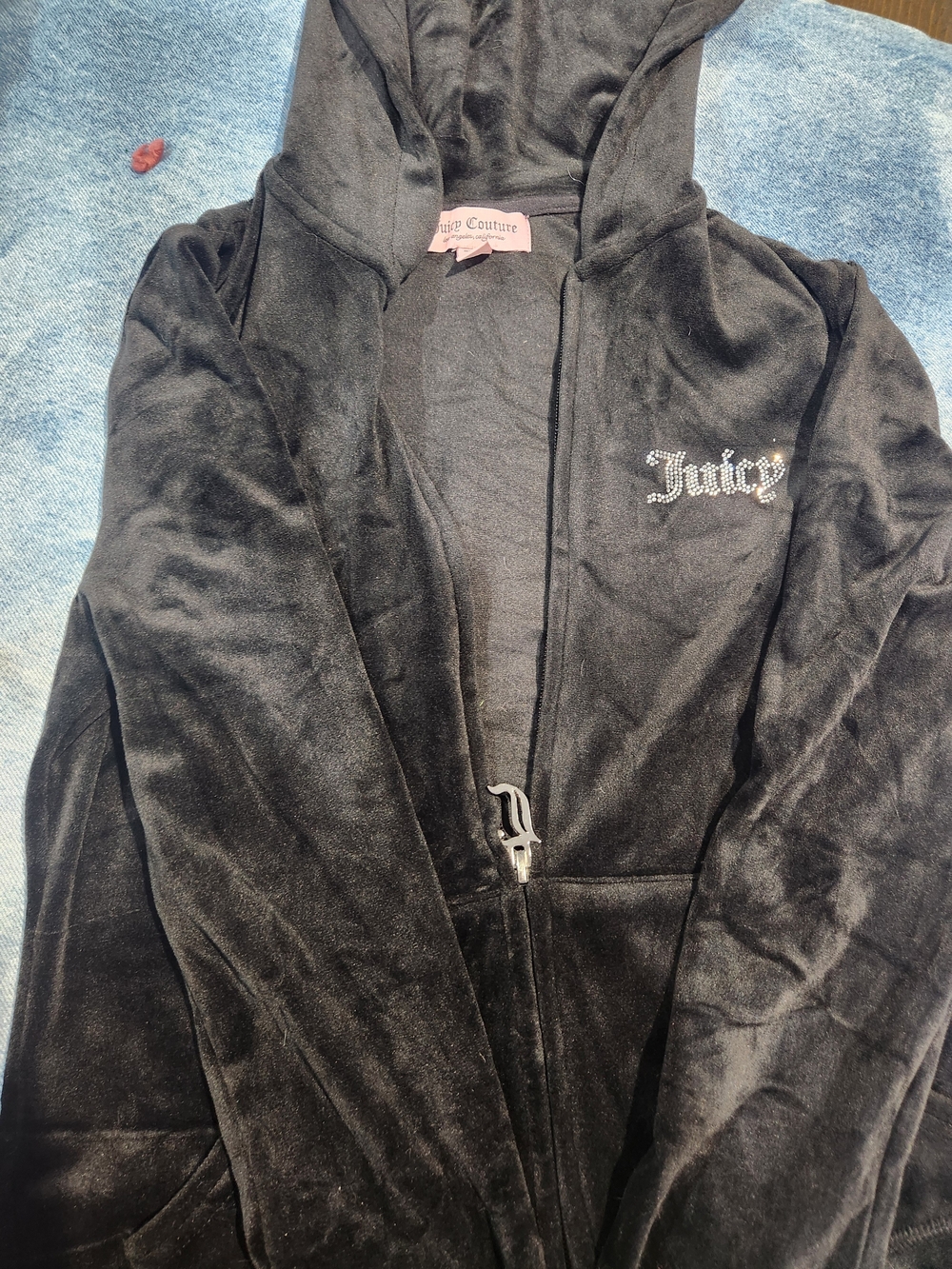 Juicy Couture Women’s Black Velour Hooded Zip Jacket